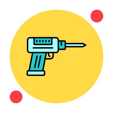 Düz dizaynlı el matkabı simgesi. Tamirci konsepti için matkap simgesi. Çizgi film dizaynında ev aletleri. Tamirci için elektrikli cihaz. Vektör illüstrasyonu