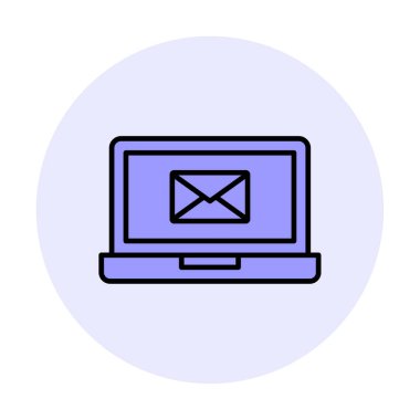 Beyaz arkaplanda dizüstü bilgisayar vektör illüstrasyonunda e- posta