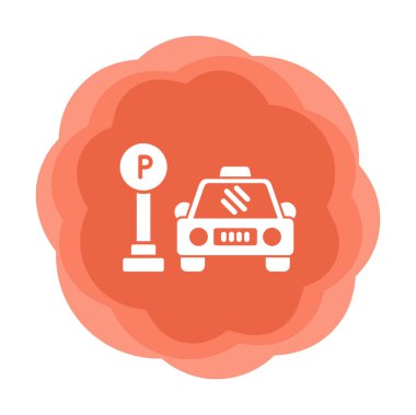 Çember vektör illüstrasyonunda park simgesinin yanındaki araba