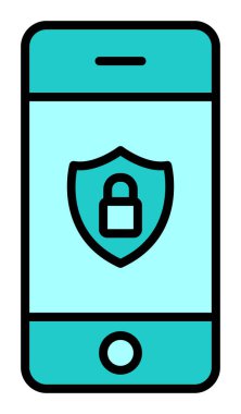 Mobil güvenlik konsepti ikonunun vektör çizimi. Ekranda asma kilitli akıllı telefon