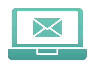 Beyaz arkaplanda dizüstü bilgisayar vektör illüstrasyonunda e- posta