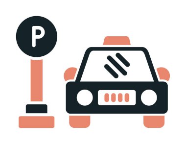 Çember vektör illüstrasyonunda park simgesinin yanındaki araba