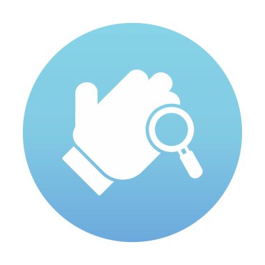 Bir büyüteç ikonuyla el. Hijyen konsepti. vektör illüstrasyonu