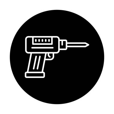 Düz dizaynlı el matkabı simgesi. Tamirci konsepti için matkap simgesi. Çizgi film dizaynında ev aletleri. Tamirci için elektrikli cihaz. Vektör illüstrasyonu