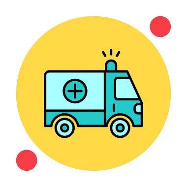 Basit renklerde ambulans arabası vektör simgesi. Yandan görüntüle