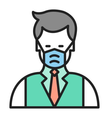 Yüz maskesi çizgisi ikonu, hastalık önlemenin vektör piktogramı. Koronavirüsten korunma giysisi, hava kirliliği, toz, grip illüstrasyonu, tıbbi gereç deposu tabelası.