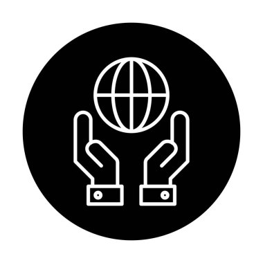 Beyaz arkaplanda izole edilmiş iki el Dünya vektör simgesini tutuyor