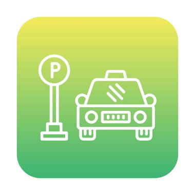 Çember vektör illüstrasyonunda park simgesinin yanındaki araba