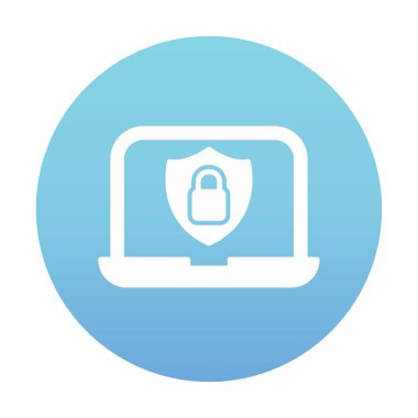 Veri Güvenlik simgesi, kalkan ve asma kilitli dizüstü bilgisayar, vektör illüstrasyonu