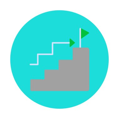 Hedef başarı vektör simgesi. Merdivenler ve bayrak illüstrasyon sembolü.  