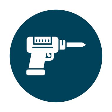 Düz dizaynlı el matkabı simgesi. Tamirci konsepti için matkap simgesi. Çizgi film dizaynında ev aletleri. Tamirci için elektrikli cihaz. Vektör illüstrasyonu