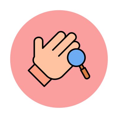 Bir büyüteç ikonuyla el. Hijyen konsepti. vektör illüstrasyonu