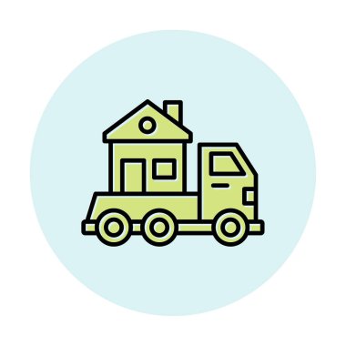 Ev kamyonu teslimatı ikon vektörü. Yer değiştirme servisi. Eve taşın