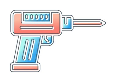Düz dizaynlı el matkabı simgesi. Tamirci konsepti için matkap simgesi. Çizgi film dizaynında ev aletleri. Tamirci için elektrikli cihaz. Vektör illüstrasyonu