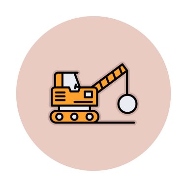 Binanın yıkımı için inşaat aracı. düz vektör illüstrasyonu