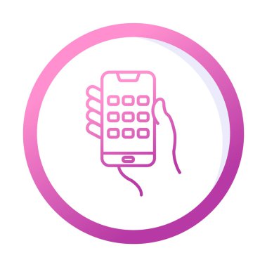 Telefon ekranı simgesi vektör illüstrasyonuyla el ele tutuşur. Erkek eli ve akıllı telefonun düz vektör çizimi