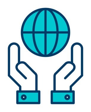 Beyaz arkaplanda izole edilmiş iki el Dünya vektör simgesini tutuyor