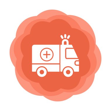 Basit renklerde ambulans arabası vektör simgesi. Yandan görüntüle