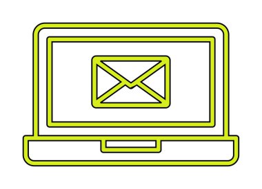 Beyaz arkaplanda dizüstü bilgisayar vektör illüstrasyonunda e- posta