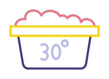 30 derecelik ikonu mesajla yıka. Su sıcaklığı 30C vektör işareti. Yıkama sıcaklığı 30. Çamaşır simgesi beyaz arkaplanda izole edildi.