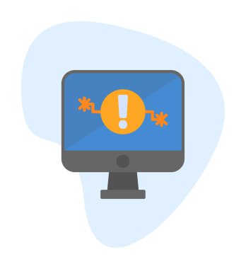 Sorun simgesi olan bilgisayar monitörü. Web sayfası, afiş, sunum, sosyal medya ve belgeler için sistem hatası uyarısı