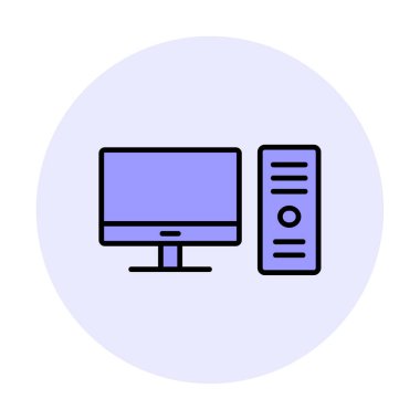 masaüstü bilgisayar simgesi tasarımı, düz işaret, vektör ve illüstrasyon