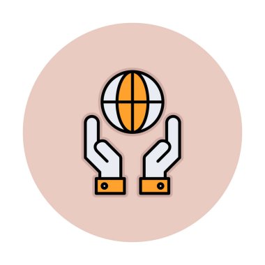 Beyaz arkaplanda izole edilmiş iki el Dünya vektör simgesini tutuyor