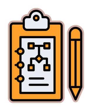 Kalem simgesi, vektör illüstrasyonlu pano üzerinde plan 