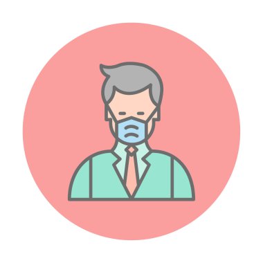 Yüz maskesi çizgisi ikonu, hastalık önlemenin vektör piktogramı. Koronavirüsten korunma giysisi, hava kirliliği, toz, grip illüstrasyonu, tıbbi gereç deposu tabelası.