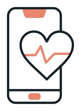 Akıllı telefon ekranında kalp atış hızı sembolü, satır biçimi simgesi, vektör tasarımı 