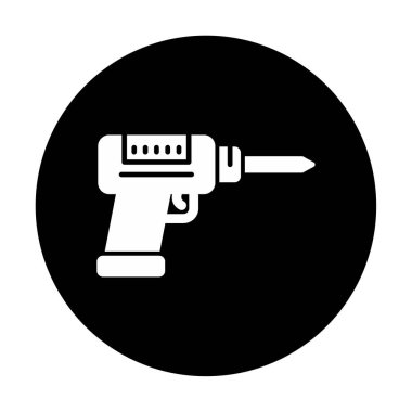 Düz dizaynlı el matkabı simgesi. Tamirci konsepti için matkap simgesi. Çizgi film dizaynında ev aletleri. Tamirci için elektrikli cihaz. Vektör illüstrasyonu