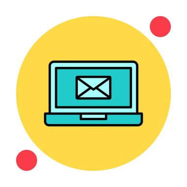 Beyaz arkaplanda dizüstü bilgisayar vektör illüstrasyonunda e- posta