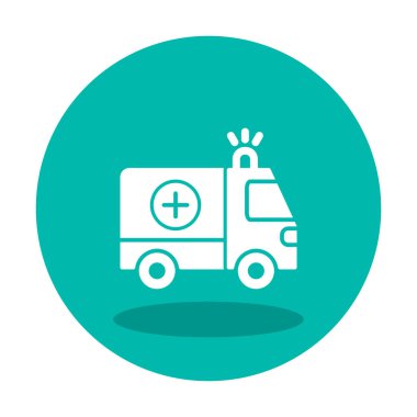 Basit renklerde ambulans arabası vektör simgesi. Yandan görüntüle