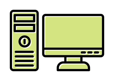 masaüstü bilgisayar simgesi tasarımı, düz işaret, vektör ve illüstrasyon