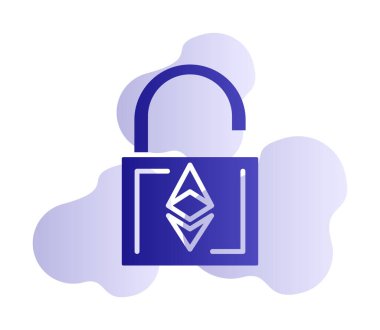 ethereum kripto para birimi kilidi açan asma kilit simgesi. vektör illüstrasyonu