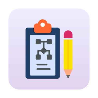 Kalem simgesi, vektör illüstrasyonlu pano üzerinde plan 