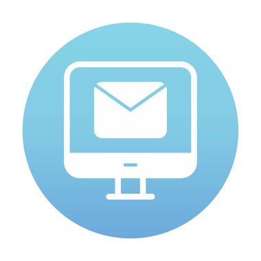 Beyaz arkaplanda bilgisayar e- posta vektör illüstrasyonu