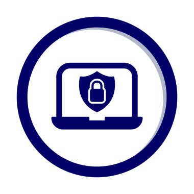 Veri Güvenlik simgesi, kalkan ve asma kilitli dizüstü bilgisayar, vektör illüstrasyonu