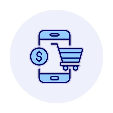 Mobil Online Alışveriş simgesi. Vektör illüstrasyonu