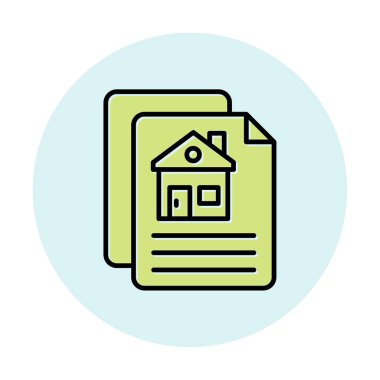 Kağıtların ve ev simgesinin vektör çizimi. İnşaat Sözleşmesi                         