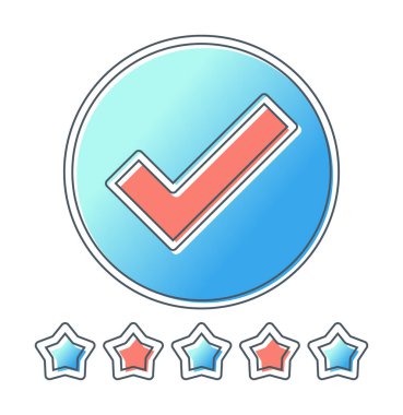 işaretleme işareti ve beş yıldız simgesi, vektör illüstrasyonu