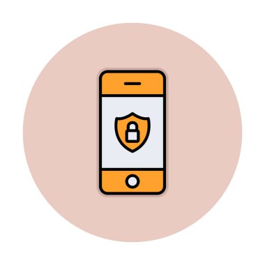 Mobil güvenlik konsepti ikonunun vektör çizimi. Ekranda asma kilitli akıllı telefon