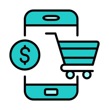 Mobil Online Alışveriş simgesi. Vektör illüstrasyonu