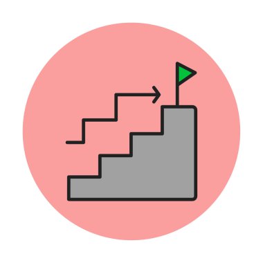 Hedef başarı vektör simgesi. Merdivenler ve bayrak illüstrasyon sembolü.  