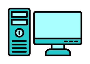 masaüstü bilgisayar simgesi tasarımı, düz işaret, vektör ve illüstrasyon