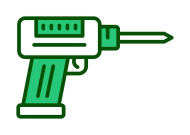 Düz dizaynlı el matkabı simgesi. Tamirci konsepti için matkap simgesi. Çizgi film dizaynında ev aletleri. Tamirci için elektrikli cihaz. Vektör illüstrasyonu