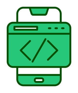 Beyaz arkaplanda akıllı telefon kodlama vektör çizimi