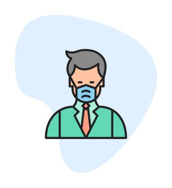 Yüz maskesi çizgisi ikonu, hastalık önlemenin vektör piktogramı. Koronavirüsten korunma giysisi, hava kirliliği, toz, grip illüstrasyonu, tıbbi gereç deposu tabelası.