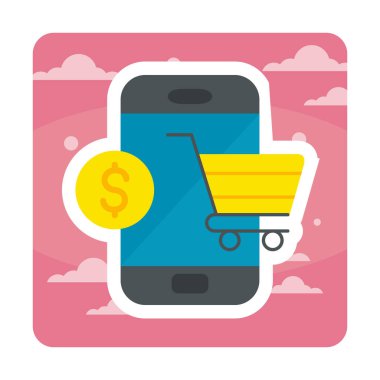 Mobil Online Alışveriş simgesi. Vektör illüstrasyonu