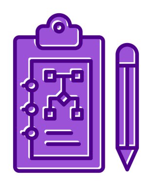 Kalem simgesi, vektör illüstrasyonlu pano üzerinde plan 